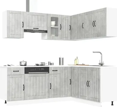 Produktbild von Langlebige 11-tlg. Küchenschrank-Set Kalmar Betongrau Holzwerkstoff - Küchenschränke Möbel8429