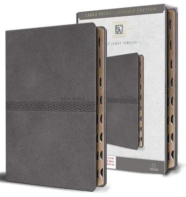 Produktbild von KJV Holy Bible, Large Print Medium Format, Gray Faux Leather with Ribbon Marker, Red Letter, Thumb Index