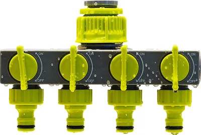 Produktbild von 4-Wege-Gartenschlauch-Splitter, Wasserhahn-Umsteller, Wasserhahn-Schlauchverbinder, Schlauch-Rohr-Splitter, Wasserverteiler mit 4 einzelnen Ein-Aus-Schaltern fuer Wasserhahn-Sprinkler-Bewaesserungssysteme im Freien
