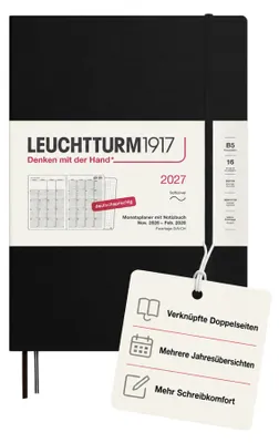 Image de Agenda mensuel et carnet de notes Composition 16 mois, format B5, noir, 2027