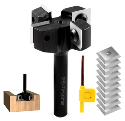 Produktbild von Planfräser 8mm schaft 4 Flöten mit 10 austauschbaren Hartmetallmessern(12x12x1.5mm), Durchmesser 40 mm, CNC Plattenfräser Reinigung Fräser für Oberfräse Holzbearbeitung(D=40 S=8)