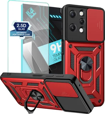 Produktbild von Armor Handyhülle für Xiaomi Redmi 12 mit 9H Displayglas Displayschutz Kameraschutz Handy Panzer Case Cover Schutzhülle Outdoor Farbe: Rot