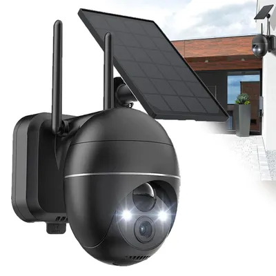 Produktbild von 2K Solar Überwachungskamera Aussen Akku Kabellose Überwachungskamera mit Farbnachtsicht PIR Bewegungsmelder Sirene/Weißlichtalarm Cloud/Speicher Karte