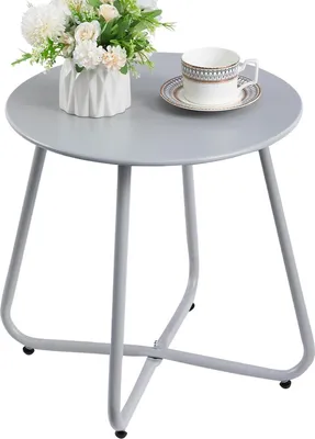 Produktbild von Beistelltisch Outdoor Gartentisch Balkontisch Runder Patio Metalltisch Terrasse Grau