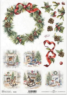 Produktbild von ITD Reispapier Decoupage Bastelpapier Serviettentechnik-R2438 Schaukelpferd-Kamin-Girlande