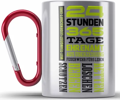 Produktbild von Trendation - Ehrenamtliche Feuerwehr Geschenk Edelstahl Tasse Karabiner Feuerwehrmann Freiwillig (Rot)