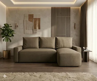 Produktbild von CORNERO Ecksofa mit Schlaffunktion HAVANA in L-Form Sofa mit Schlaffunktion und Bettkasten EckcouchEcksofa L-Form Braun Ottomane Rechts
