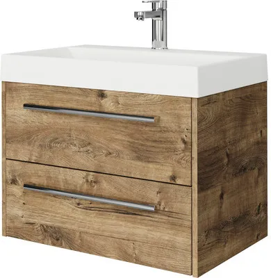 Produktbild von Pelipal Badmöbel-Set Milano BxHxT 70 x 56,9 x 45 cm Frontfarbe eiche ribbeck mit Mineralguss-Waschtisch weiß SET-138-003