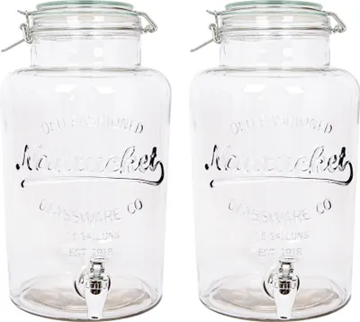 Produktbild von 2x 6.5L Getränkespender aus Glas mit Tap - Groß Küche Party Wasser Saft Punsch Trinken Kühlschrank Container Krug Flasche Glas - Von Rink Drink
