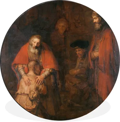Obrázok produktu pre MuchoWow® Hliníkový stenový kruh - Návrat márnotratného syna - Rembrandt van Rijn - 30