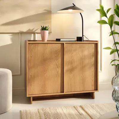Produktbild von Kommode SUNA 98 cm Sideboard Karamell Eiche 2 Türen Push-To-Open 4 Fächer