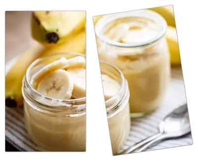 Produktbild von Spritzschutz Herdabdeckplatte Schneidebrett aus Glas Bananenshake 2-Teilig (60x52cm)