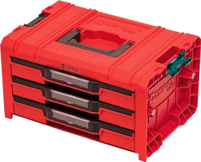 A red Qbrick System PRO Drawer 3 Toolbox 2.0 Expert UHD Custom is shown against a white background.