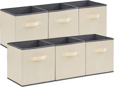 Produktbild von Famanu Aufbewahrungsboxen 6er-Pack - Faltbare Stoffkörbe mit Griffen - 33 x 33 x 33 cm - khaki - nachhaltig und vielseitig