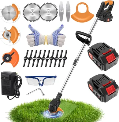 Produktbild von Akku-Rasentrimmer, mit 2 Li-Akku, 2,0 Ah Akku und Ladegerät, Rasenkantenschneider, 180° Trimmwinkel, Teleskop-Stiel & Zusatzhandgriff