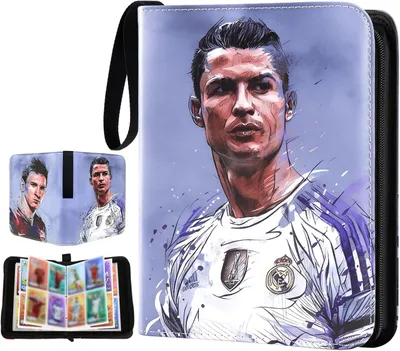 Produktbild von CR4 Sammelkarten Album, Sammelalbum Karten Fussball, Sammelalbum Kartenordner für Fußballkarten, 50 Seiten – Kapazität 400 Karten cristiano ronaldo
