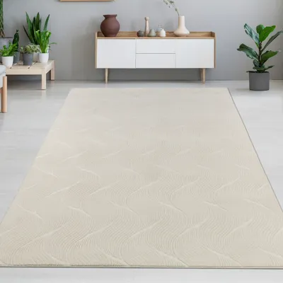 Image de Beau tapis chaud avec d'élégants motifs ondulés de couleur crème Taille - 200 x 280 cm