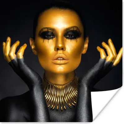 Produktbild von MuchoWow® Poster Frau - Porträt - Gold - Luxus - Schwarz 75x75 cm - Wand Dekoration