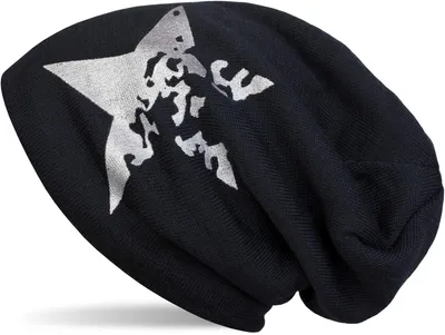 Produktbild von styleBREAKER warme Feinstrick Beanie Mütze mit Vintage Stern Print und sehr weichem Innenfutter, Slouch Longbeanie, Uni 04024088