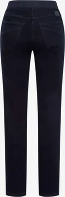 A back view of dark blue women's jeans.