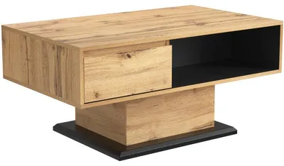 Zdjęcie produktu dla Stolik kawowy – stolik z podwójną przestrzenią do przechowywania – nowoczesny design – 100x47x60 cm – naturalna faktura drewna