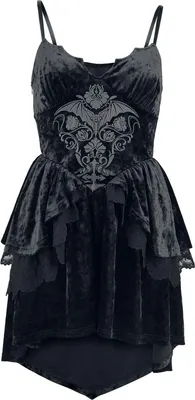 Produktbild von Gothicana by EMP Damen schwarzes Samtkleid mit Spitzendetails und Schnürung L