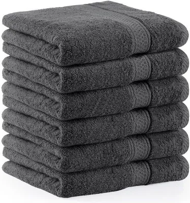 Produktbild von Unyqoos® Set 6 Baumwollhandtücher 50 x 100 cm – weich & saugfähig, 100% Baumwolle, mit Aufhängeschlaufe, Grau, für Bad, Sport und Pool