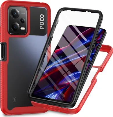 Produktbild von Xiaomi Poco X5 Hülle, Bumper mit Eingebautem Displayschutz 360 Grad Komplettschutz Schutzhülle für Xiaomi Poco X5 Rot