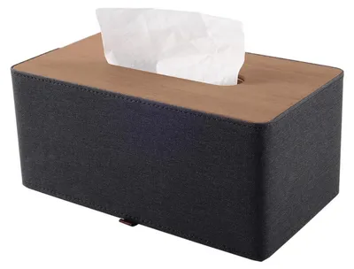 Obrázek produktu pro Kryt na box s kapesníky, vyrobený z umělé kůže, obdélníkový, černý, rozměry 25,3 x 14 x 10,5 cm