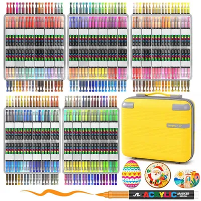 Immagine prodotto di Set di pennarelli acrilici con 360 colori, resistenti all'acqua, con punta a pennello flessibile, ideali per decorare pietre, vetro, Vetroceramica, tessuto. Forniti in una custodia