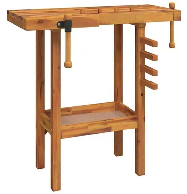Immagine prodotto di Banco da lavoro con struttura in legno di acacia massello - 92x48x83 cm - Ideale per garage e officine