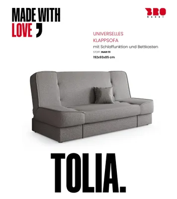 Produktbild von BroMARKT Sofa mit Schlaffunktion TOLIA Schlafsofa mit Bettkasten Klappsofa Couch 190x115 cm Hellgrau