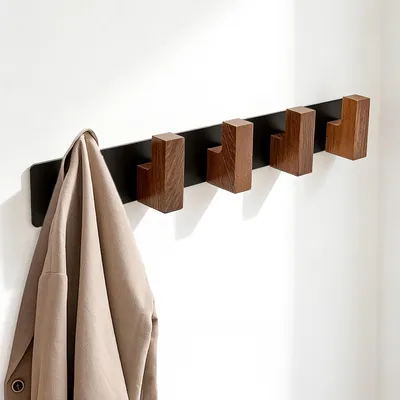 Garderobenhaken-Set 38 cm, 5 Holzhaken, Wandmontage, modern