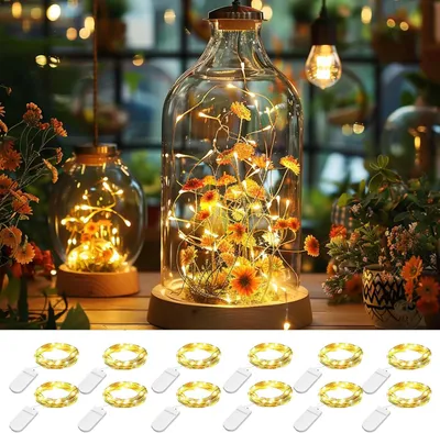 LED-Lichterkette, 12 Stück, 2 m, warmweiß, Kupferdraht, batteriebetrieben