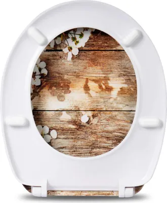Produktbild von WOLTU WC Deckel mit Absenkautomatik, Duroplast, Softclose Scharnier, Antibakteriell, Toilettendeckel, Klodeckel weiße Blüte