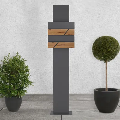 Obrázek produktu pro Poštovní schránka ML-Design s přihrádkou na noviny, 37x36,5x11 cm, vzhled antracit/dřevo, včetně stojanu