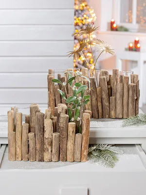 Produktbild von GILDE Treibholz mit 2 Glasvasen "Jakarta" VE 4