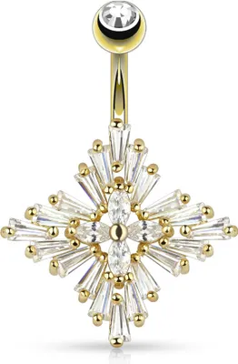 Produktbild von Bauchnabelpiercing 14 Karat vergoldet rhodiniert Gold Kreuz Cross Zirkonia Kristalle