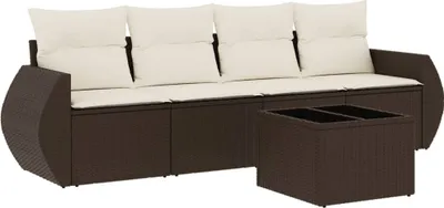 Productafbeelding van vidaXL 5-delige tuinmeubelset met kussens, bruin, van polyrotan