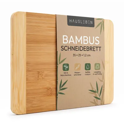 Produktbild von hausleben Schneidebrett aus Bambus – Zweifarbiges Holz Frühstücksbrettchen 25x35x1,2 cm – Nachhaltiges Küchenbrett & Brotzeitbrett – Messerschonendes