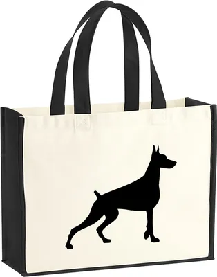 Produktbild von Huuraa Jutetasche Dobermann Silhouette 21 Liter Black Jute und Baumwolle Einkaufstasche Geschenkidee