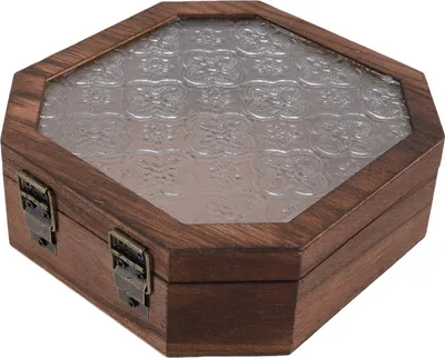 Produktbild von Holz-Glas-Vitrine für Schmuck Begonia-Blumen-Design Vintage-Holzaufbewahrungsbox mit Zahlenschloss