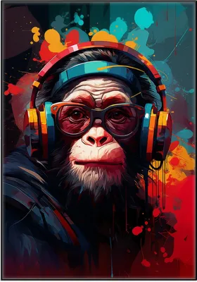 Produktbild von Wallario Wandbild Chimp - Musik, Größe: 70,30 x 100,30 cm, Poster mit schwarzem Aluminiumrahmen