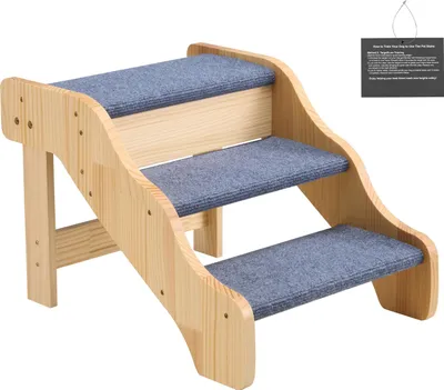 Image de Escalier pour animaux SucceBuy 580 x 430 x 380 mm, escalier en bois à 3 marches pour animaux de petite, moyenne et grande taille, ainsi que pour les animaux âgés et les chiots jusqu'à 68 kg, idéal pour les lits, les canapés et les voitures.