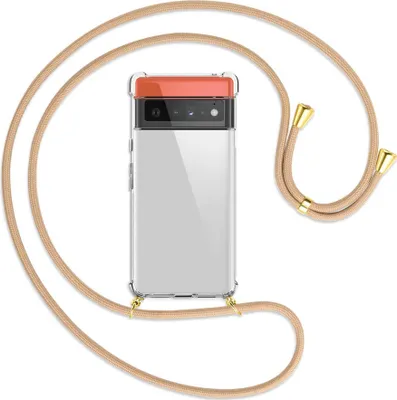 Produktbild von Handykette Backcover-Schutzhülle mit Band (Metall goldfarben) für Google Pixel 6 Pro - beige