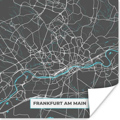 Produktbild von MuchoWow® Poster Karte - Stadtplan - Frankfurt am Main - Deutschland - Blau 50x50 cm - Wohnzimmerdekoration