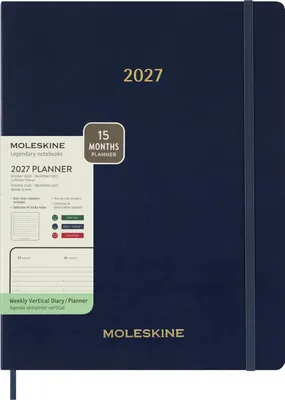 Produktbild von Moleskine 15 Monate Essential Wochenkalender 2026/2027, 1 Wo = 2 Seiten, vertikal, XXL, fester Einband, Saphirblau