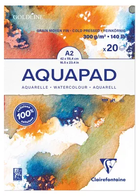 Produktbild von Clairefontaine 2x Aquarellblock Goldline Aquapad A2 20 Blatt weiß 975723C