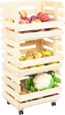 Obrázok produktu pre STOLMAK Drevený Regál na Ovocie a Zeleninu 79x37x30 cm 3 Poschodia s Kolieskami