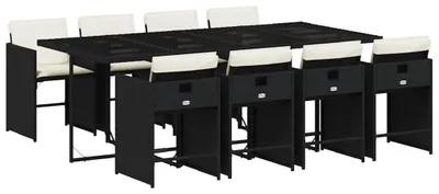 Produktbild von vidaXL 9-tlg. Garten-Essgruppe mit Kissen Schwarz Poly Rattan